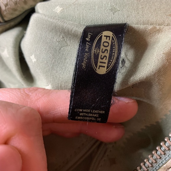 FOSSIL COWHIDE SNAKESKIN EMBOSSED MARLOW SATCHEL BAG TAUPE TAN NUDE - Picture 6 of 7